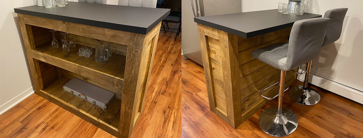 Back view and front view of Rustic Bar 
Vues arrière et avant du bar rustique