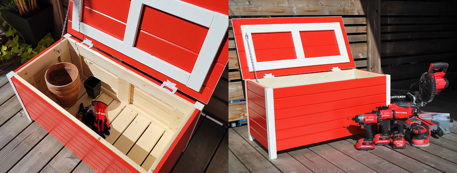 Outdoor Storage Box with lid open and lid closed
Coffre de rangement extérieur (avec couvercle ouvert ou fermé)