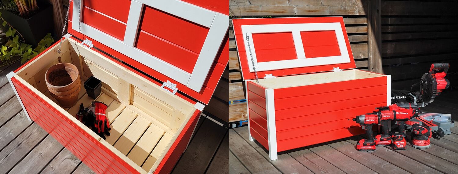 Outdoor Storage Box with lid open and lid closed
Coffre de rangement extérieur (avec couvercle ouvert ou fermé)